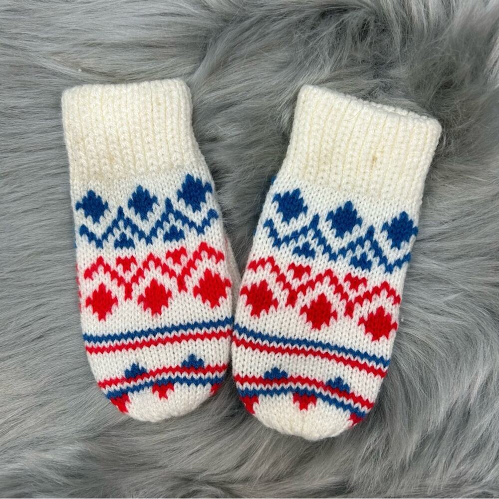Vintage Kids Nordic Fair Isle Acrylic Mittens 1970’s